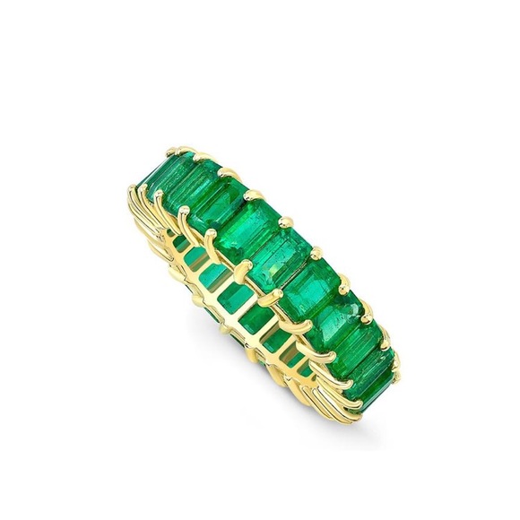 Green Baguette Ring Sterling Silver Gold Plated - Picture 3 of 6